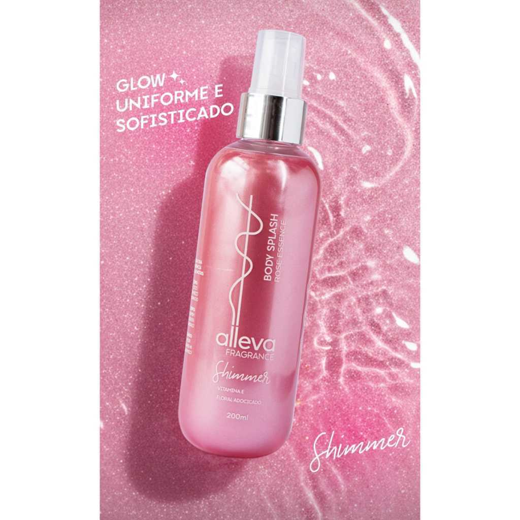 Body Splash Shimmer 200ml Alleva - Brilho e Perfume com Vitamina E Iluminador Corporal em Oferta na Shopee