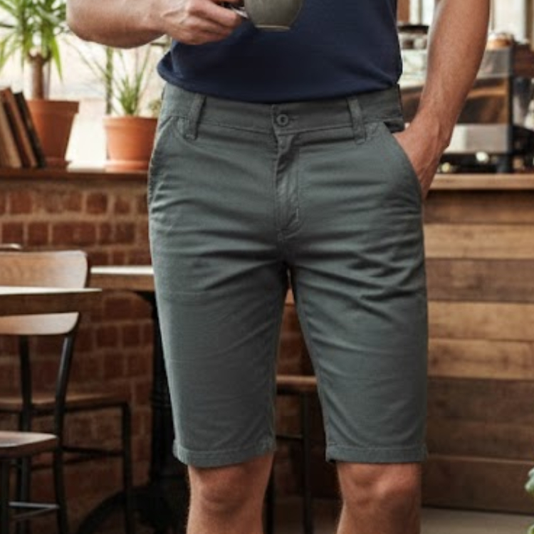 Bermuda Masculina Cinza em Sarja com Elastano Modelagem Slim Casual Confortável Alta Qualidade Premium