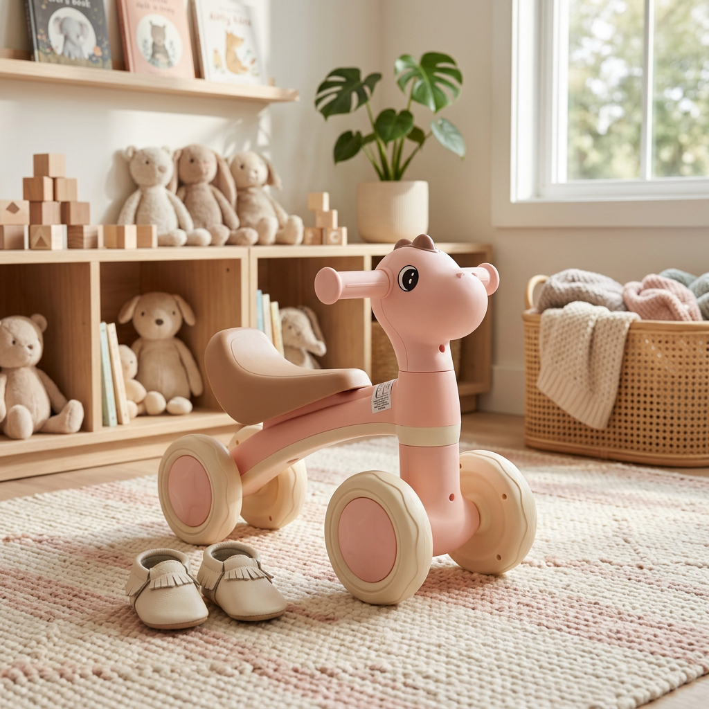 Bicicleta Infantil Bike Equilíbrio Dino 4 Rodas com Luz e Som - Motoca de Equilíbrio