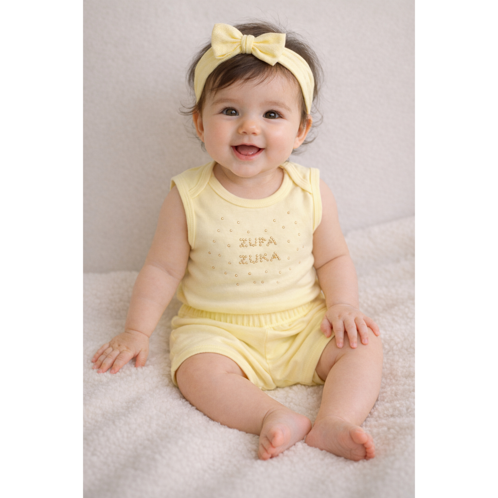 Conjunto Bebê Menina Body e Shorts em Suedine com Aplique de Strass C/Brilho Frontal Zupa Zuka