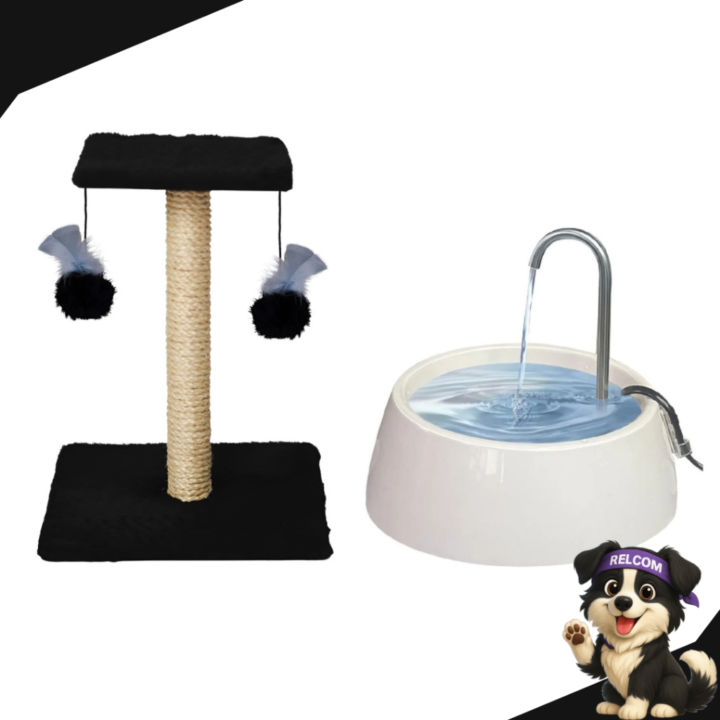 Arranhador Para Gatos Poste Com Brinquedo Duplo + Fonte Little Branca Bivolt Automática