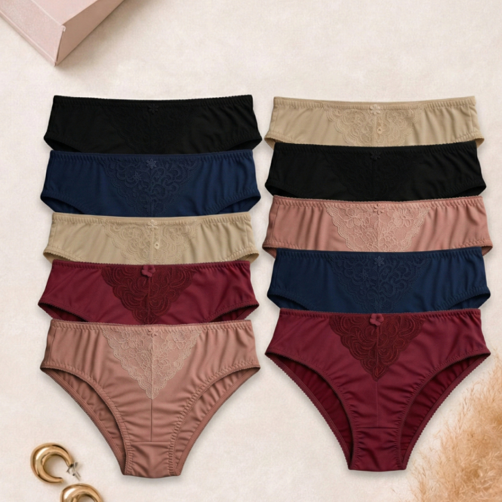 Kit 10 Calcinhas Feminina Delicada Com Meia Renda Conforto Nao Marca Calça Leve Micro Algodao Calçola Mulher Microfibra em Oferta na Shopee