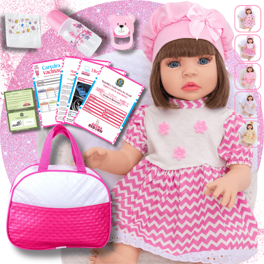 Bebê Reborn Luxo Realista de Silicone Pode Dar Banho Envio Imediato Vestido Rosa