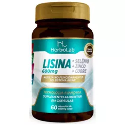 LISINA + SELÊNIO + ZINCO + COBRE + VITAMINA C .EM CÁPSULAS - 600 MG DE LISINA POR PORÇÃO