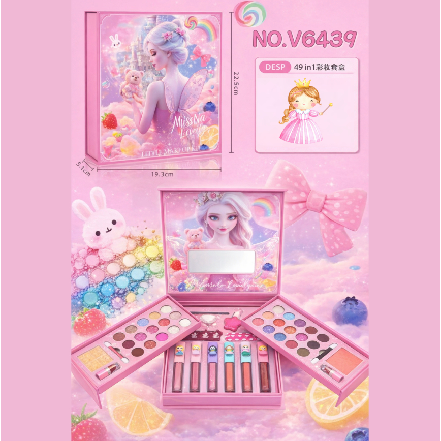 Maleta de Maquiagem Infantil 49 em 1 Princesa & Unicórnio Kit Completo Com Espelho