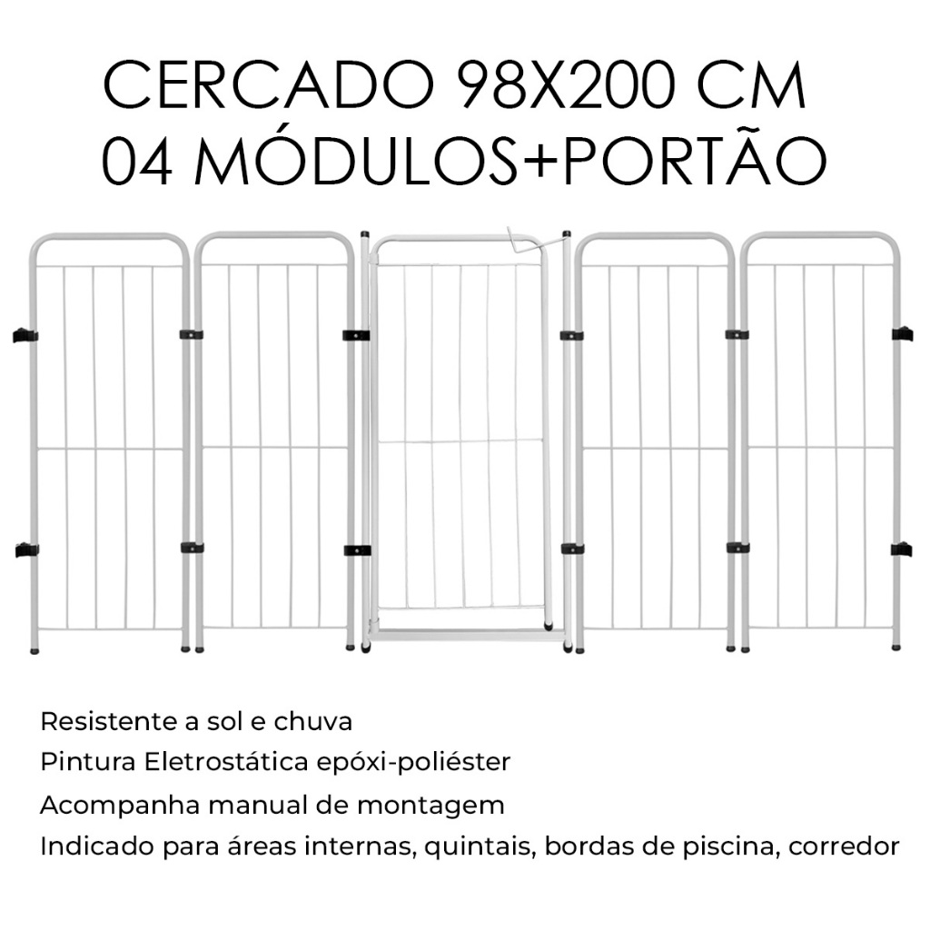 Cercado Pet Dobrável 98cm Portão + 4 Módulos Chiqueirinho Cachorro ou Criança