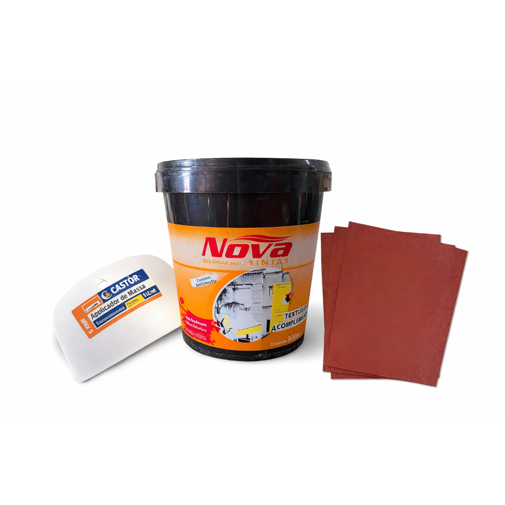Kit Massa Corrida 900g + Espátula + Lixa Massa Grão 120