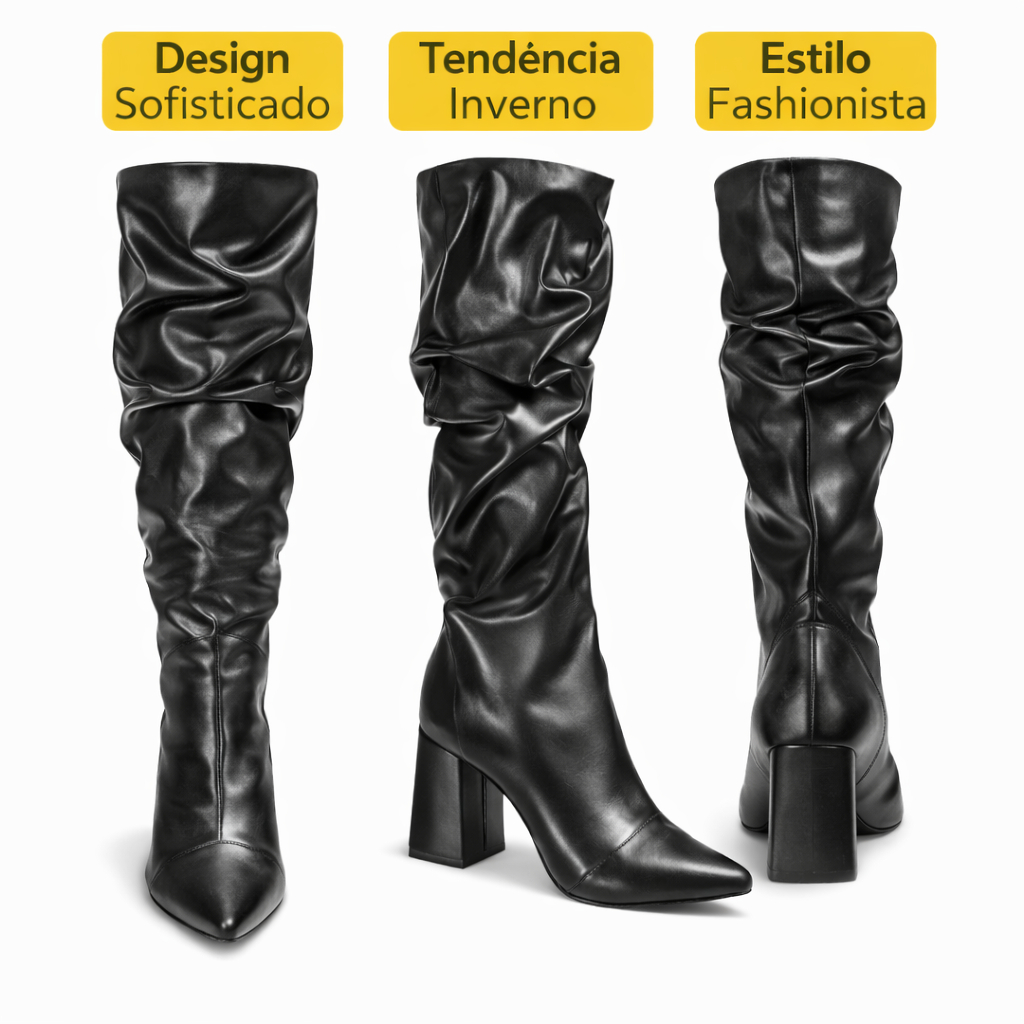 Bota Montaria enrugada Feminina Cano Longo com Zíper Lateral