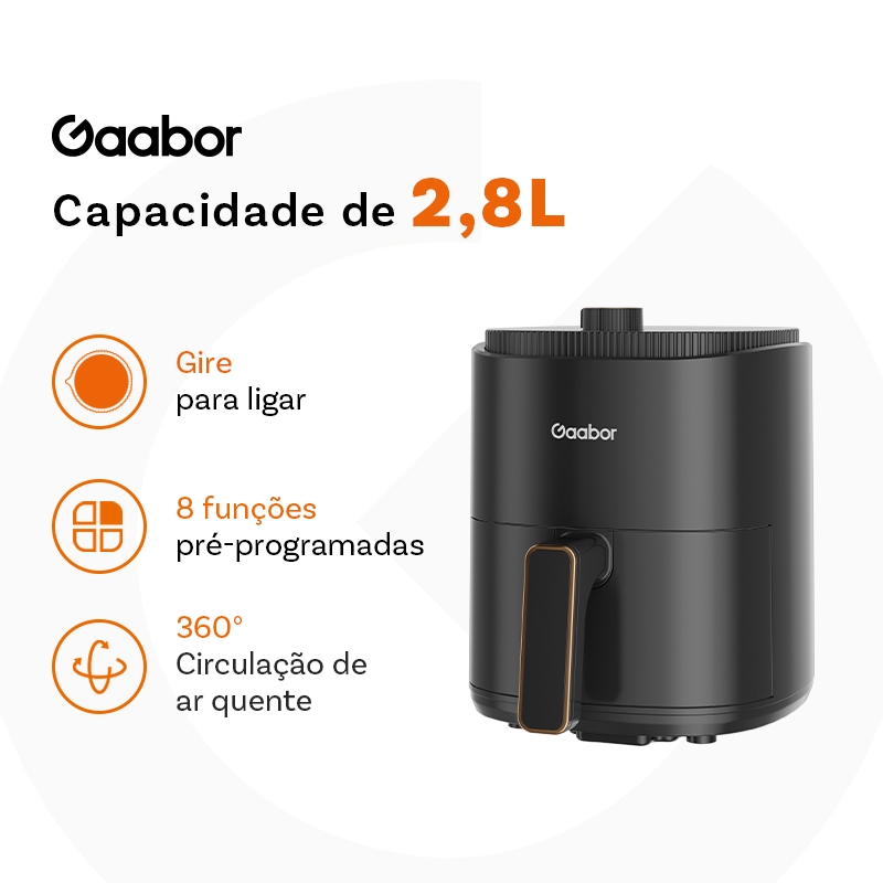 Gaabor Fritadeira  Air Fryer 2,8L 360° Ar Quente Timer 60 Min 200°C Antiaderente Sem BPA AF-35M02A-1 em Oferta na Shopee