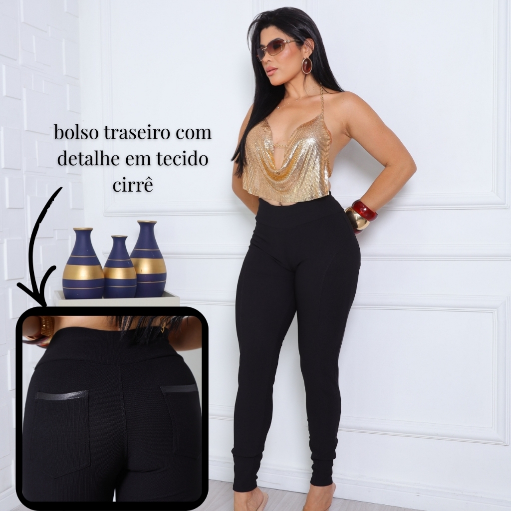 Calça Gorgurão Montaria Legging Femenina Tecido Gorgurinho com Bolso Traseiro