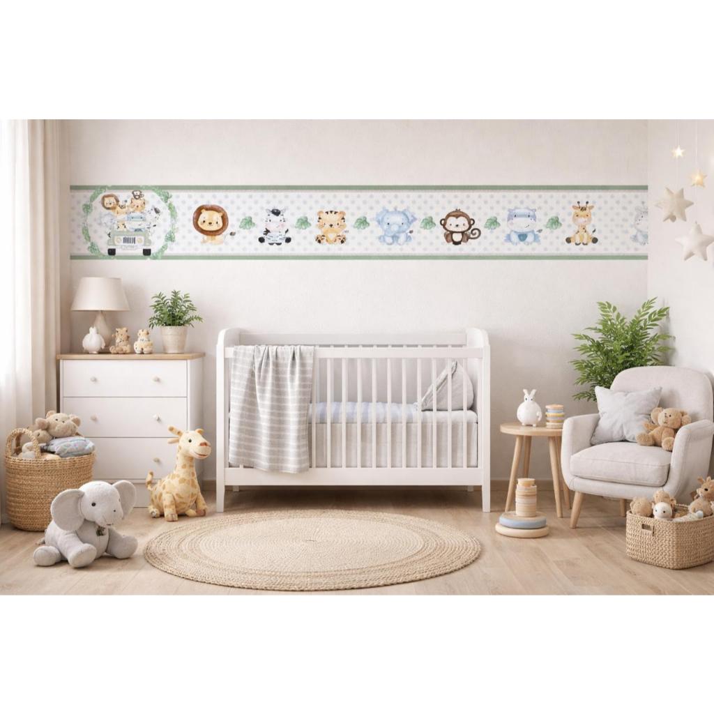 Faixa decorativa parede infantil safari verde