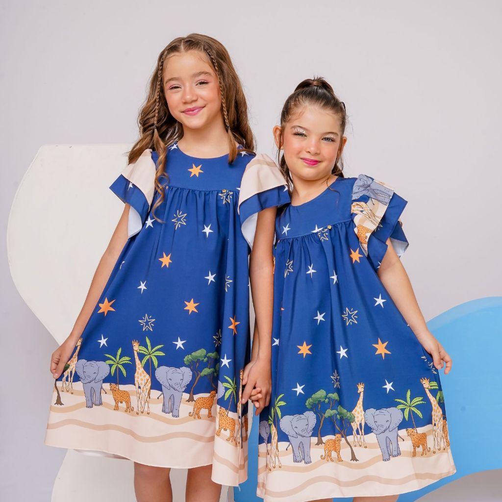 Vestido Infantil Estampado Rodadinho Menina Casual Luxo Premium Colorido Passeio Festa Diversão