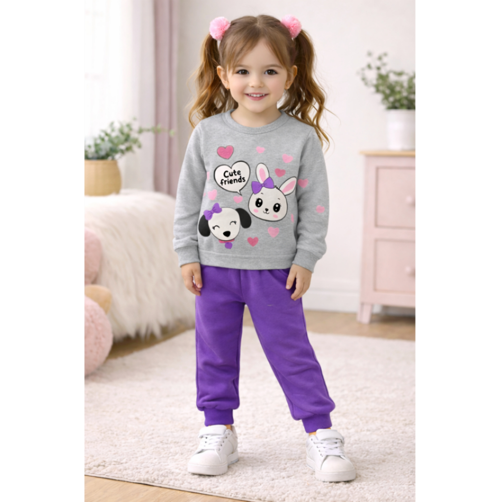 Conjunto Infantil Moletinho 100% Algodão Cute Friends – Inverno Menina