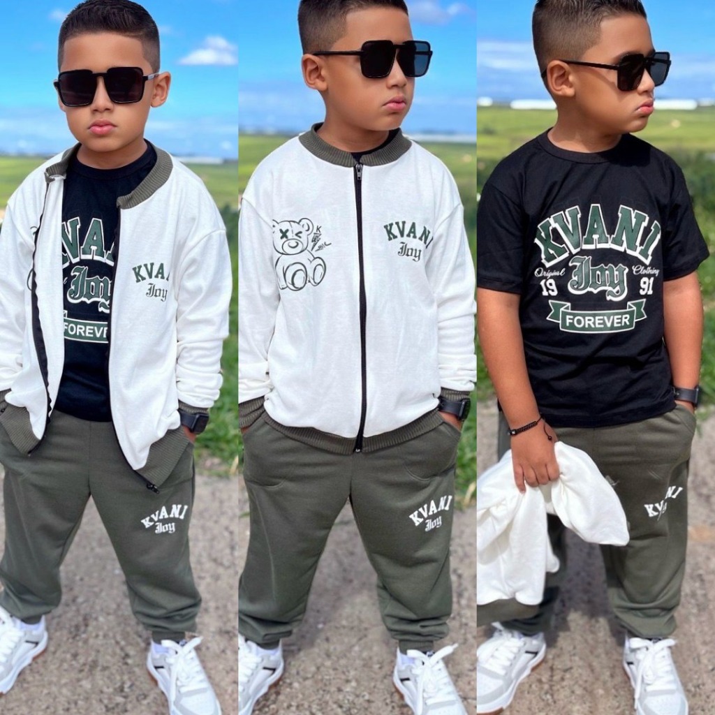 Kit 3 ou 2 Peças Casaco + Calça + Camiseta Inverno Menino Capuz Esportivo Moletom Tamanho 2/12 Anos