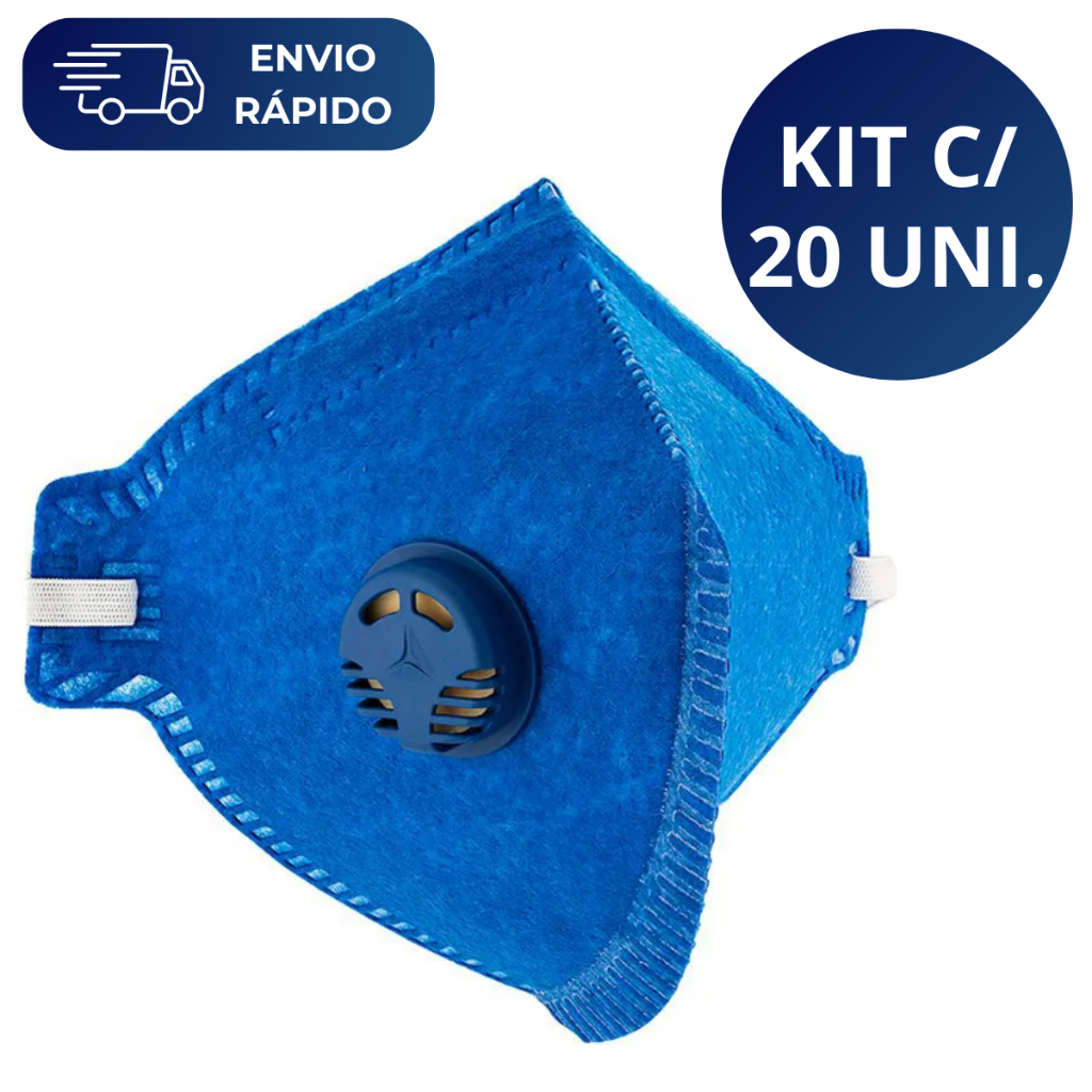 Kit 20 Máscara Descartável Com Válvula Delta Plus Respirador PFF2 Proteção Poeiras Névoas Pó