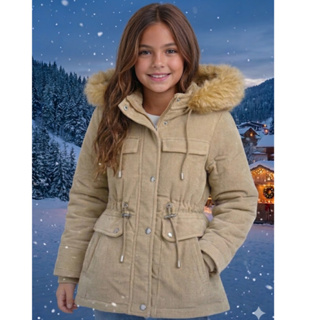 Jaqueta Infantil Parka Peluciada com Zíper com Capuz Forrada Premium em Oferta na Shopee