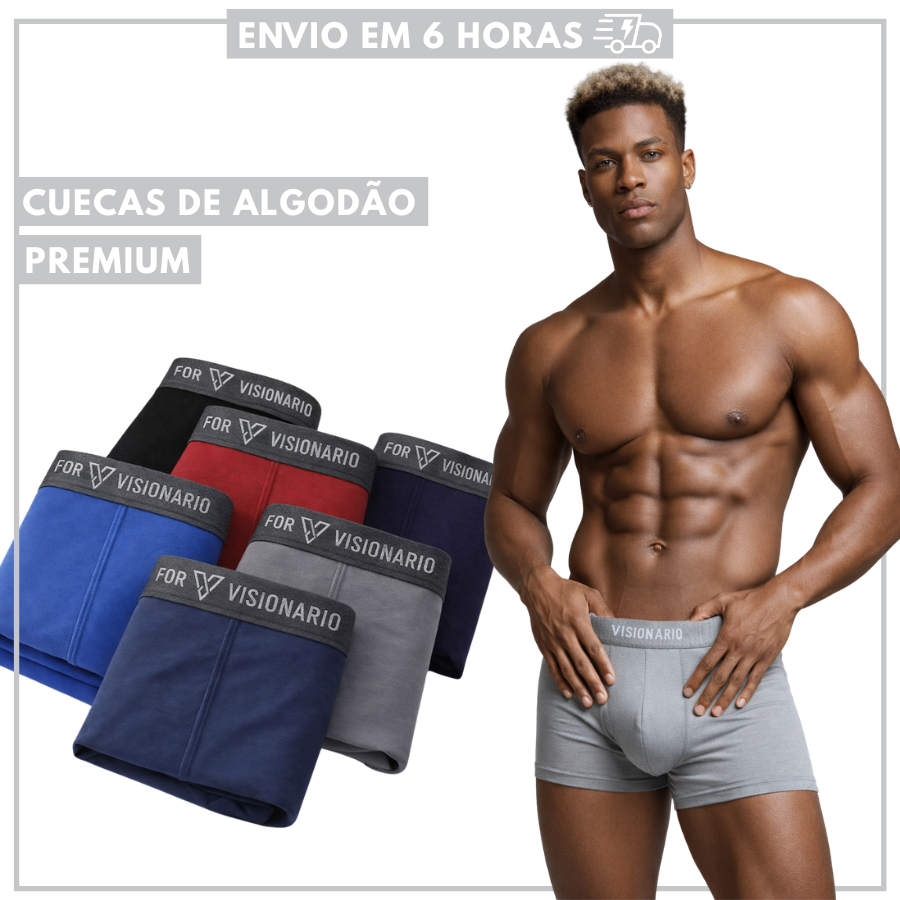 Kit 5 Cuecas Boxer  Algodão com Forro 100% algodão Elástico Bordado Visionário em Oferta na Shopee