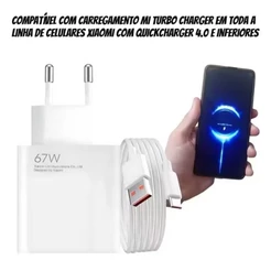 Carregador Turbo 67w P/ Xiaomi Redmi Note 12 Pro poco X5 Pro Cor Branco