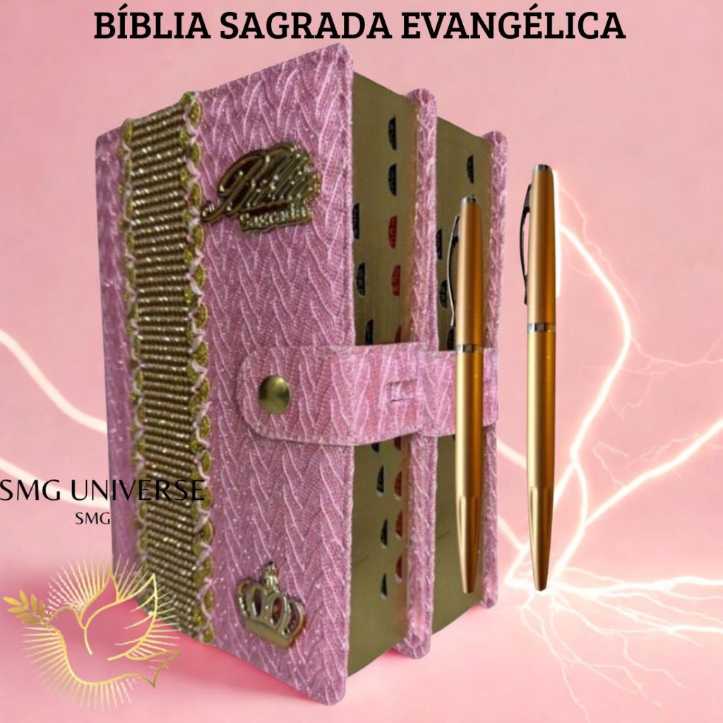 Biblia Sagrada Letra Hipergigante Luxo Com Harpa Rosa Brilhante  Evangélica