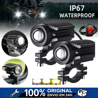 Par Farol Milha Moto Led Auxiliar 90W 10000LM Neblina Lampada Farol Alta qualidade Olho de Lente Auxiliar De Cor Dupla em Oferta na Shopee