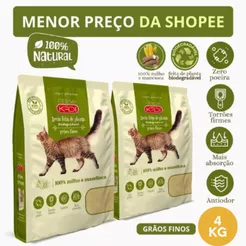 Kit 02 Areia Biodegradável Kadi Grãos Finos Gatos 2kg Grão Fino Gato Kit TOTAL 4KG Milho e Mandioca