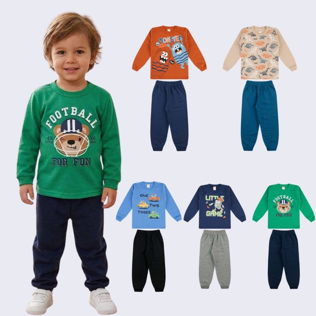 Conjunto Moletom Kit 8 Peça de Roupa Masculino Infantil Inverno 4 blusa casaco 4 calça 1 ao 8 bebe