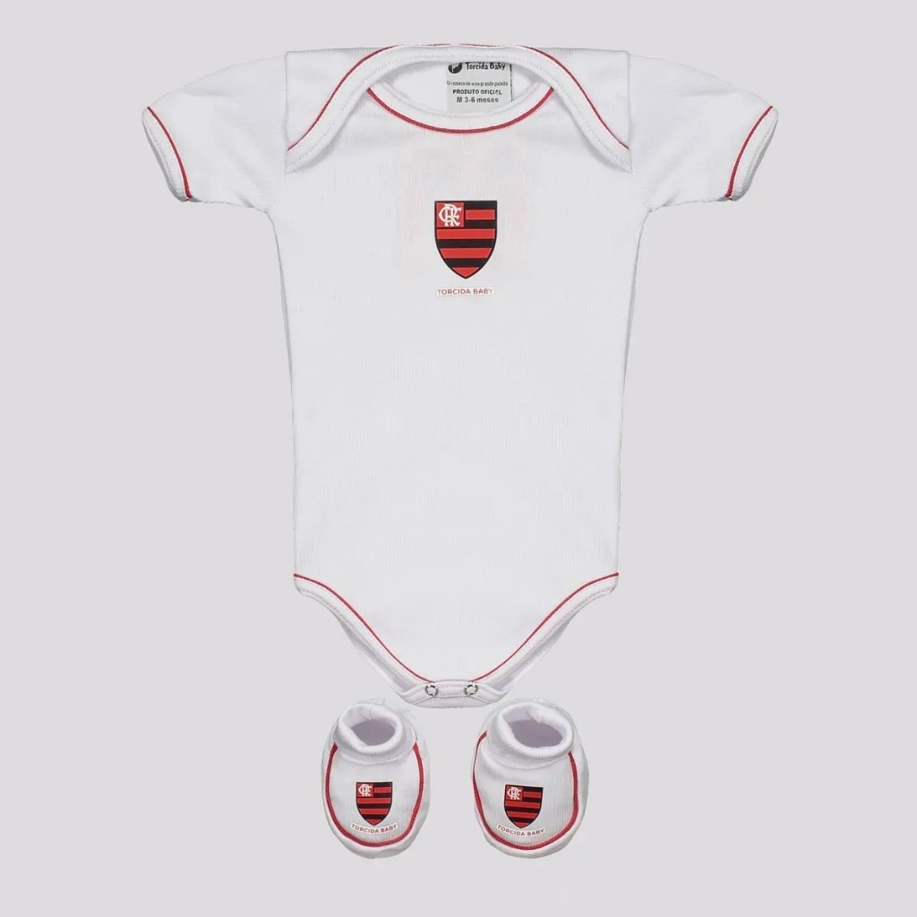 Kit Bebê Flamengo Body e Pantufa Branco Torcida Baby