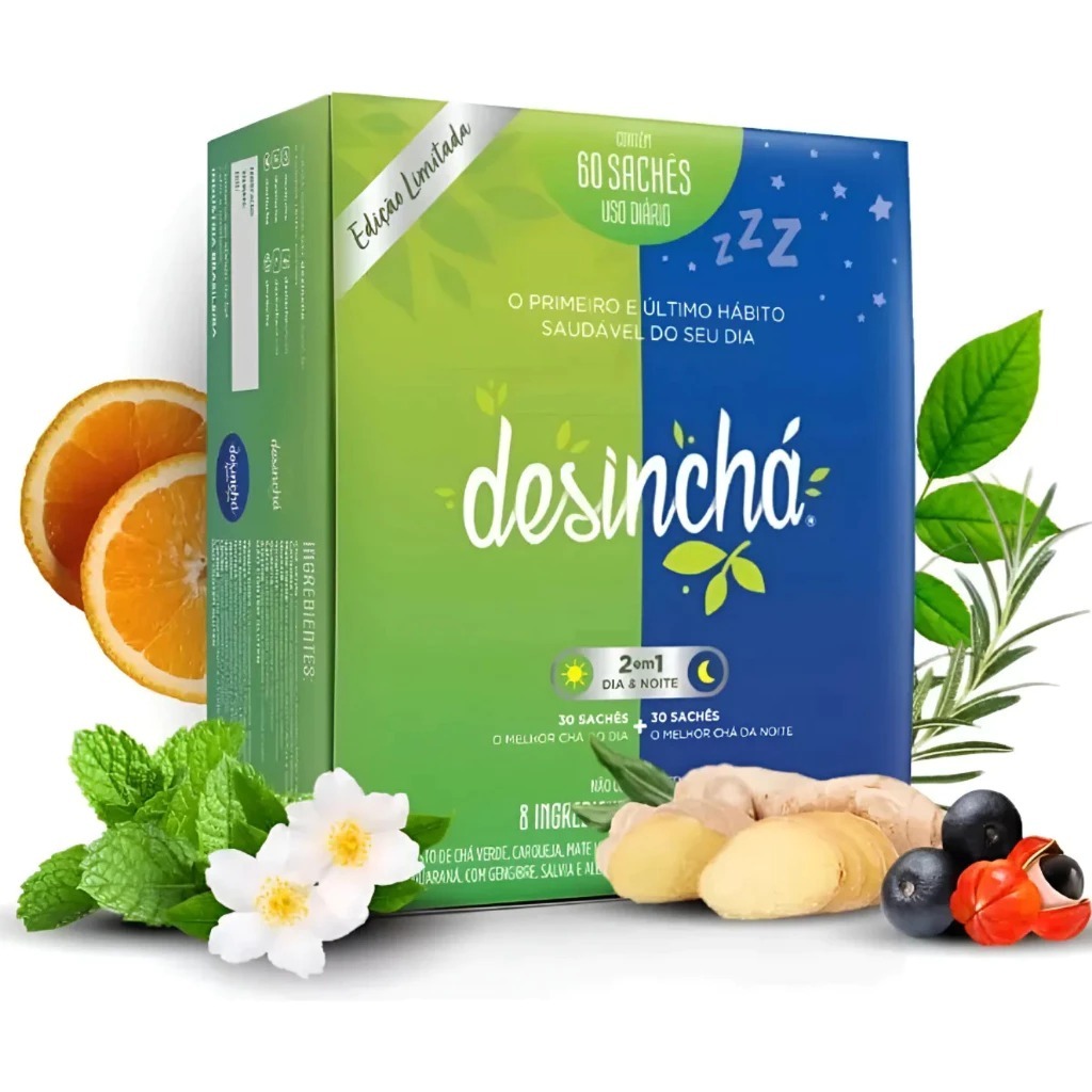 Desinchá Misto Dia e Noite 60 Sachês - Refrescante e Relaxante com Ingredientes Naturais