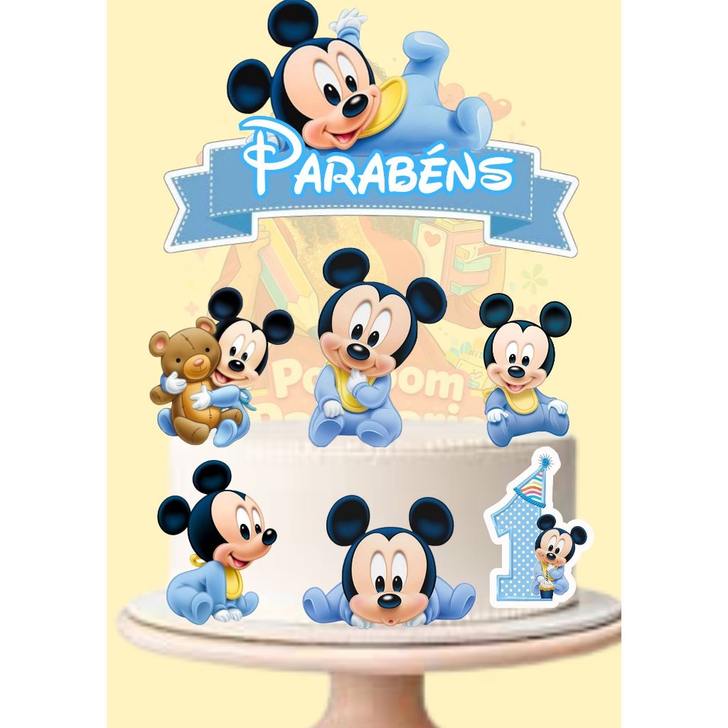 TOPO DE BOLO -PERSONALIZADO-ANIVERSÁRIO-MÊSVERSÁRIO-CHÁ-FESTA-INFANTIL-MICKEY BABY -ENVIO RÁPIDO
