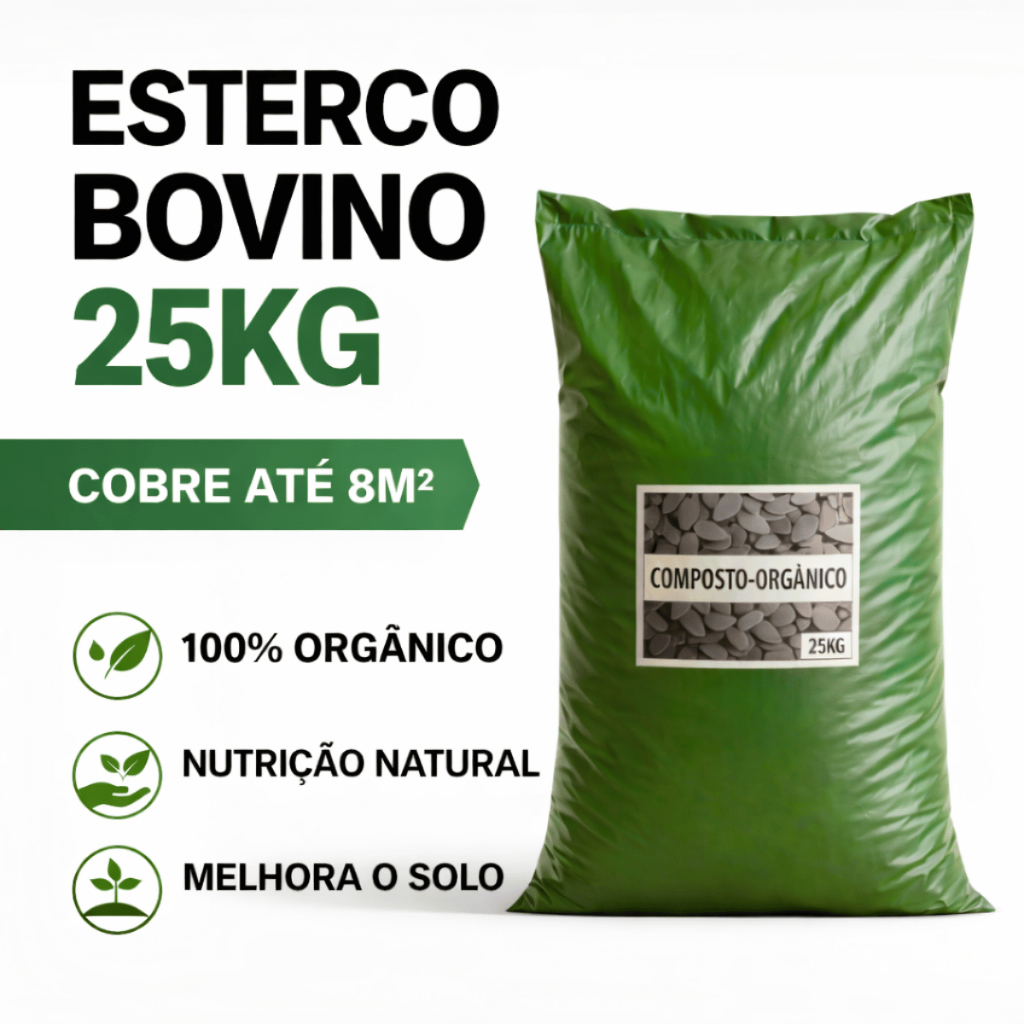 Esterco Bovino Curtido 25kg Adubo Orgânico Natural Para Gramados Jardins Hortas Recuperação de Solo