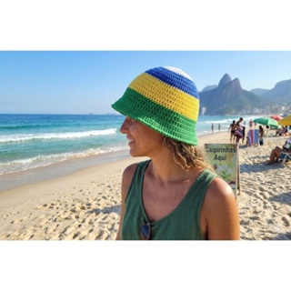 Bucket/chapéu de crochê colorido em Oferta na Shopee