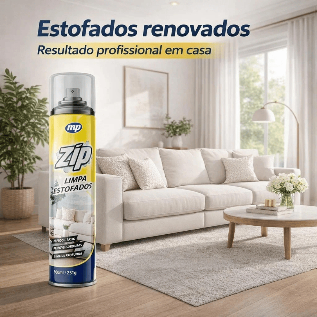 Limpa Estofados Zip Spray 300ml Tira Manchas Espuma Magica Limpeza Clean a Seco Sofá Carpete Banco
