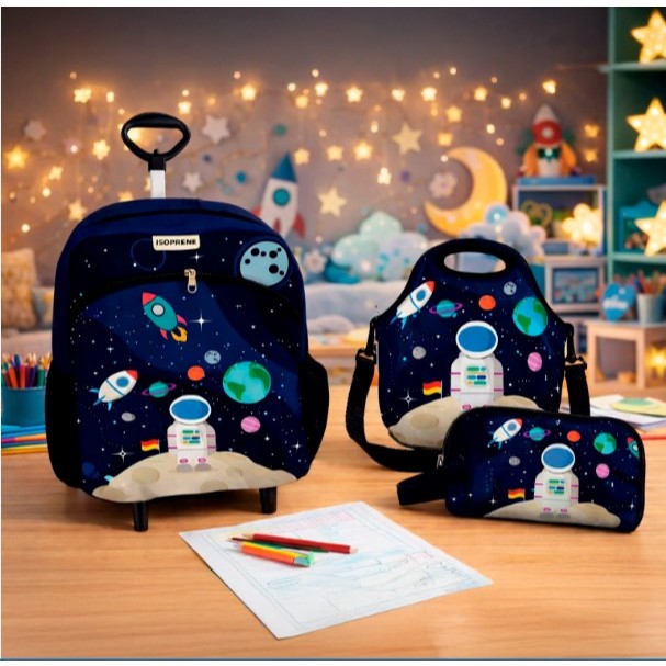 Kit Escolar Premium com Mochila c/ Rodinhas + Lancheira + Necessaire Plus - Coleção 2025 ISOPRENE