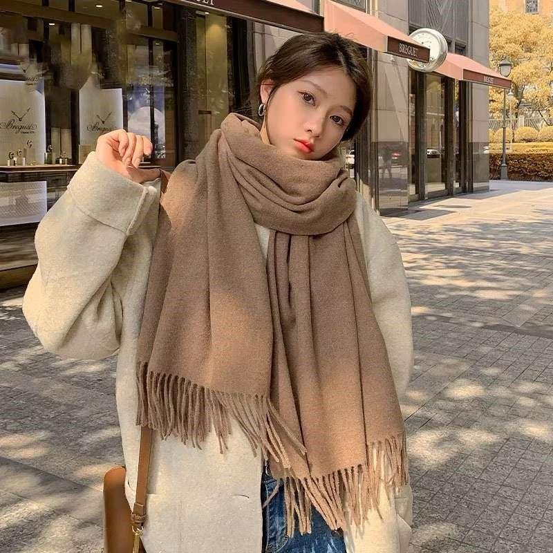Cachecol Pashmina Lisa de poliester com franjas e unisex de 220g T619
