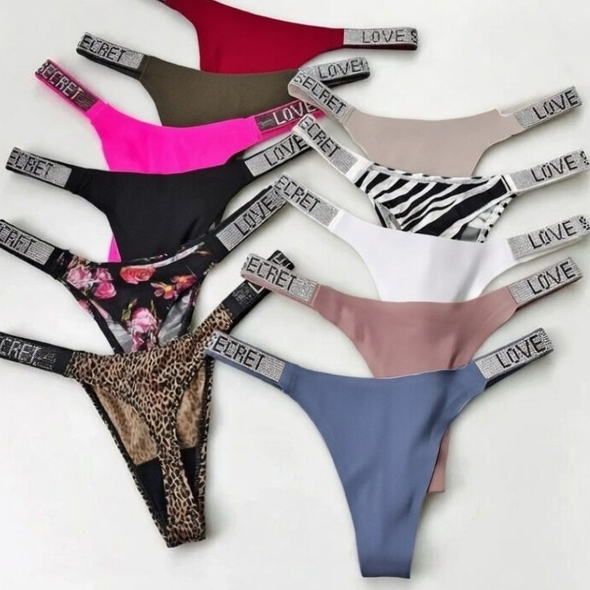 Kit 3/6/12 Calcinhas Fio Dental com Strass Love Secret Lisa  Cores Variadas Sem Costura em Oferta na Shopee