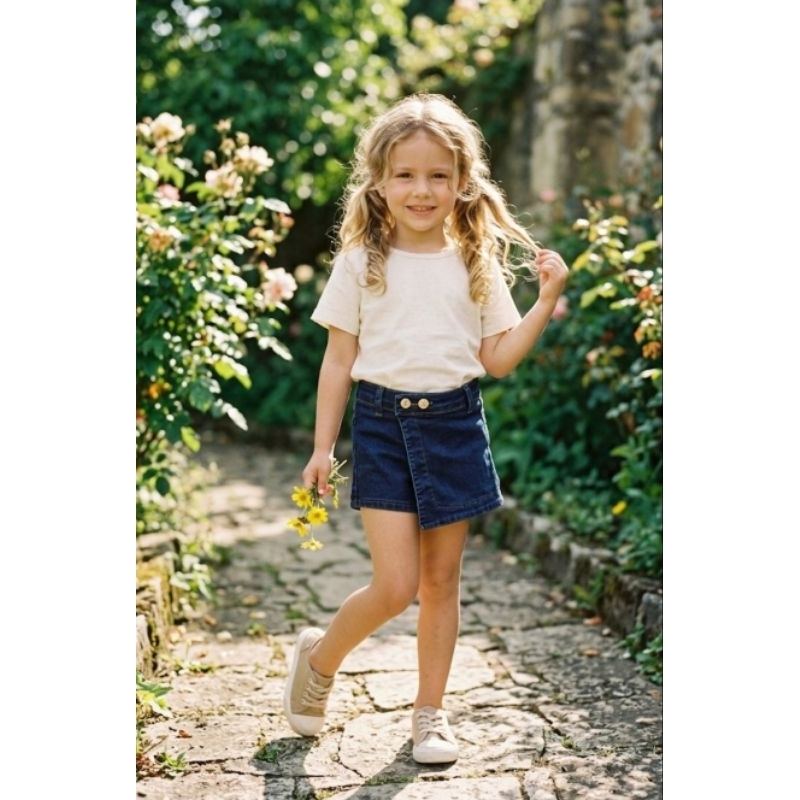 Short Saia Jeans Infantil e Juvenil Menina Cintura Ajustável Com Lycra Confortável Moda Verão em Oferta na Shopee