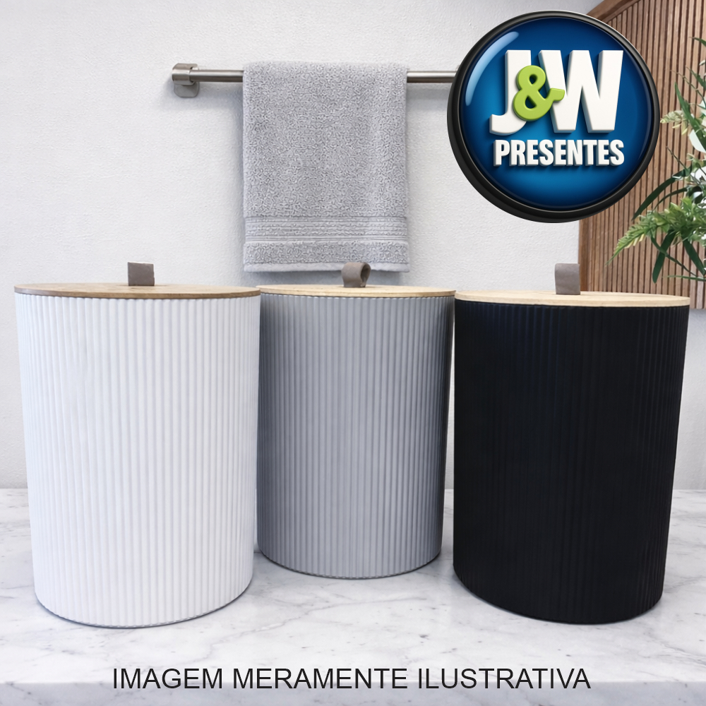 Lixeira Tampa de Bambu 1 Peça Luxo 7,8 Litros - Lavabo, Banheiro, Escritório, Cozinha