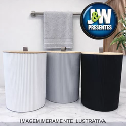 Lixeira Com Tampa De Bambu Natural 7,8 Litros Banheiro Lavabo Cozinha Escritório Design Escandinavo