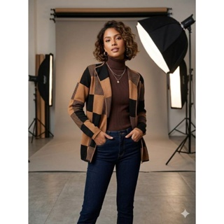 casaco tricot jacard  xadrez quadriculado capa  kimono em Oferta na Shopee