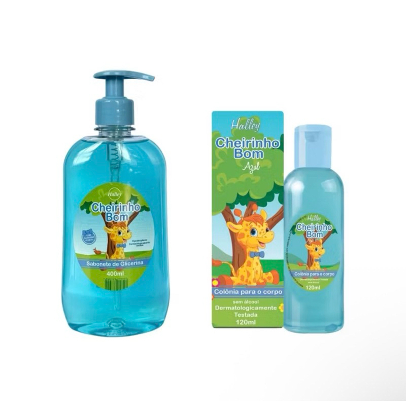 1 Frasco Sabonete de Glicerina Cheirinho Bom Azul 400ml e 1 Frasco Colonia Cheirinho Bom Azul Menino 120ml Halley Baby