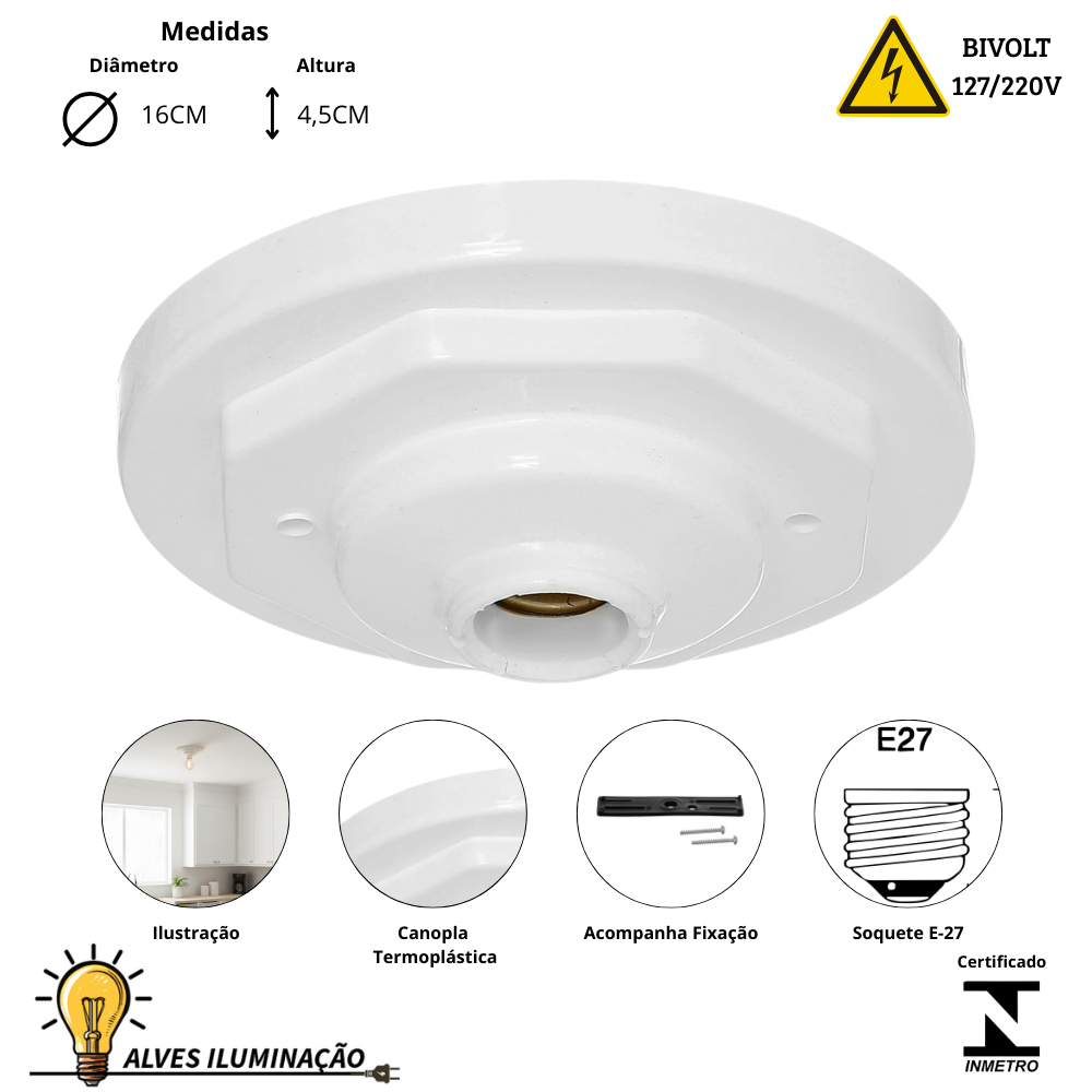 Plafon Oitavado de Sobrepor o Teto bocal E27 Soquete Termoplástico Bivolt Completo em Oferta na Shopee