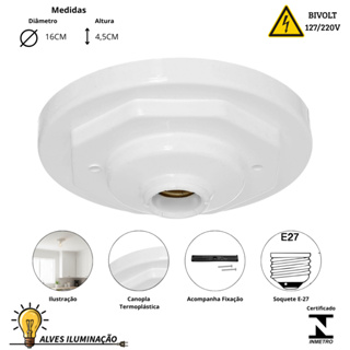 Plafon Oitavado de Sobrepor o Teto bocal E27 Soquete Termoplástico Bivolt Completo em Oferta na Shopee