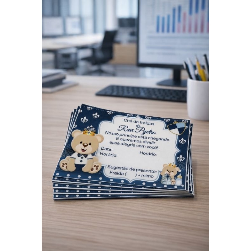 50 Convites personalizados chá de fraldas/bebê Príncipe, lembrancinha, personalizado,10x7