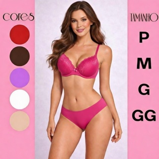 Conjunto de Langerie Feminino Confortavél Calcinha e Sutia Com Bojo Reforçado Tamanho P M G GG em Oferta na Shopee