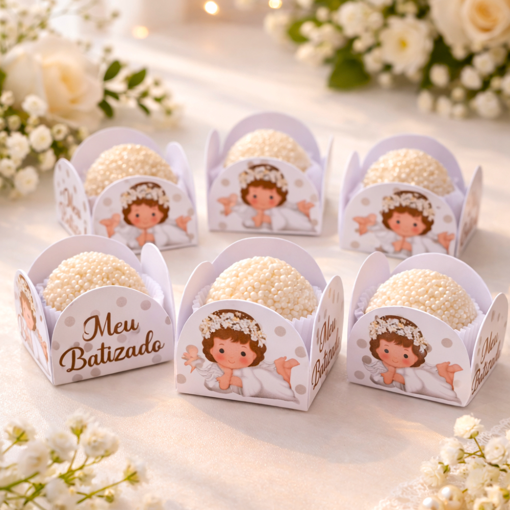 Forminha para Doces Batizado Anjinho – Porta Doce Personalizado Batizado / Lembrancinha Religiosa / Decoração Festa