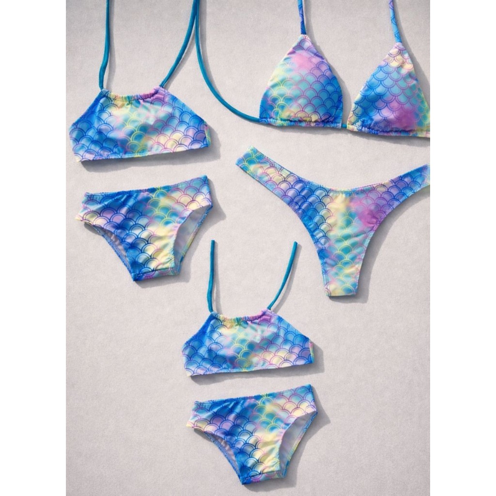 Kit Família Mãe e Filhas - 3 biquinis Sereia - Moda Praia