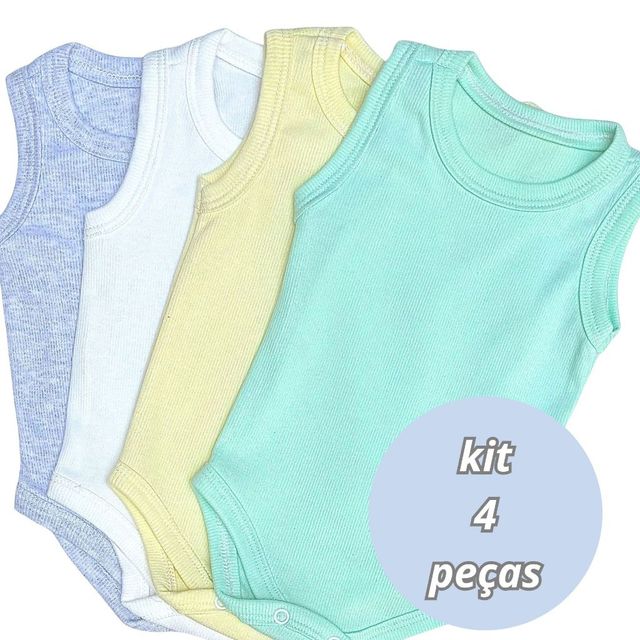 Kit 4 Body Regata Roupa de Bebê Malha Canelada Algodão Enxoval