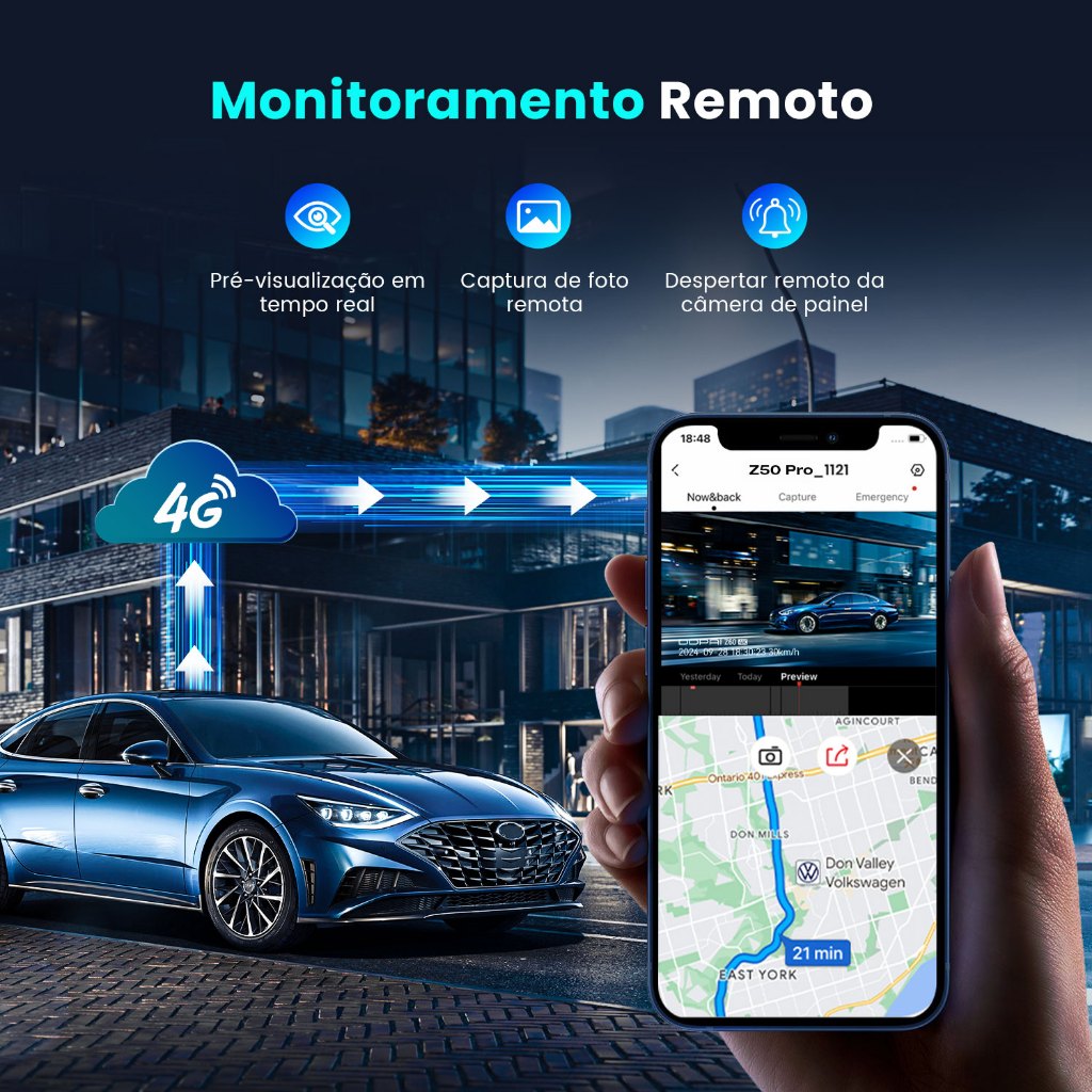 DDPAI Z50 Pro 4G Câmera Veicular Monitoramento Remoto 4K+1080P WiFi 5G 6 Integrado GPS IPS de 3'' Visão Noturna AI ISP — imagem 2 de 2