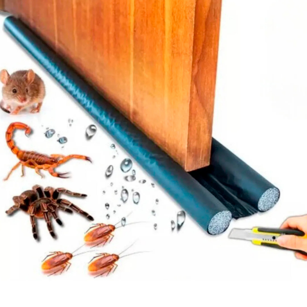Barreira para Porta Veda Porta 90cm Ajustável Anti Insetos Poeira Vento Protetor de Porta Preto