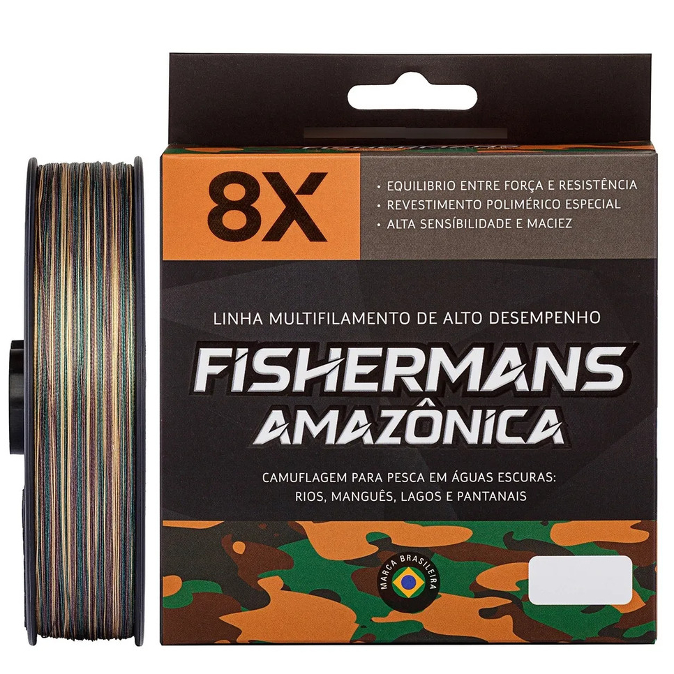 Linha Multifilamento Fishermans Amazonica 8x 150 e 4x 150 Metros Fibra UHMWPE Alto Desempenho Camuflada